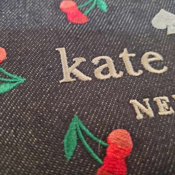 Kate Spade NWT Ella Cherry Embroidered Denim Large Continental Zip Around Wallet - Picture 3 of 6